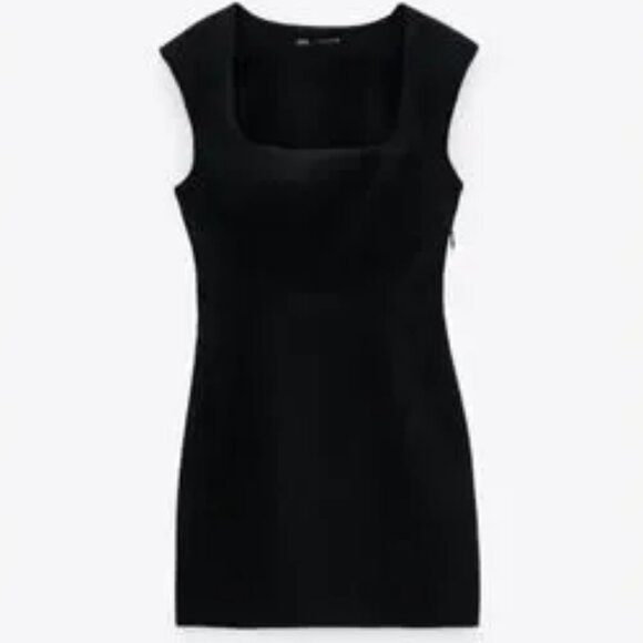 🎄 NWOT 🛍️ ZARA WOMEN'S FITTED MINI SHORT LITTLE BLACK DRESS XS - Picture 2 of 3
